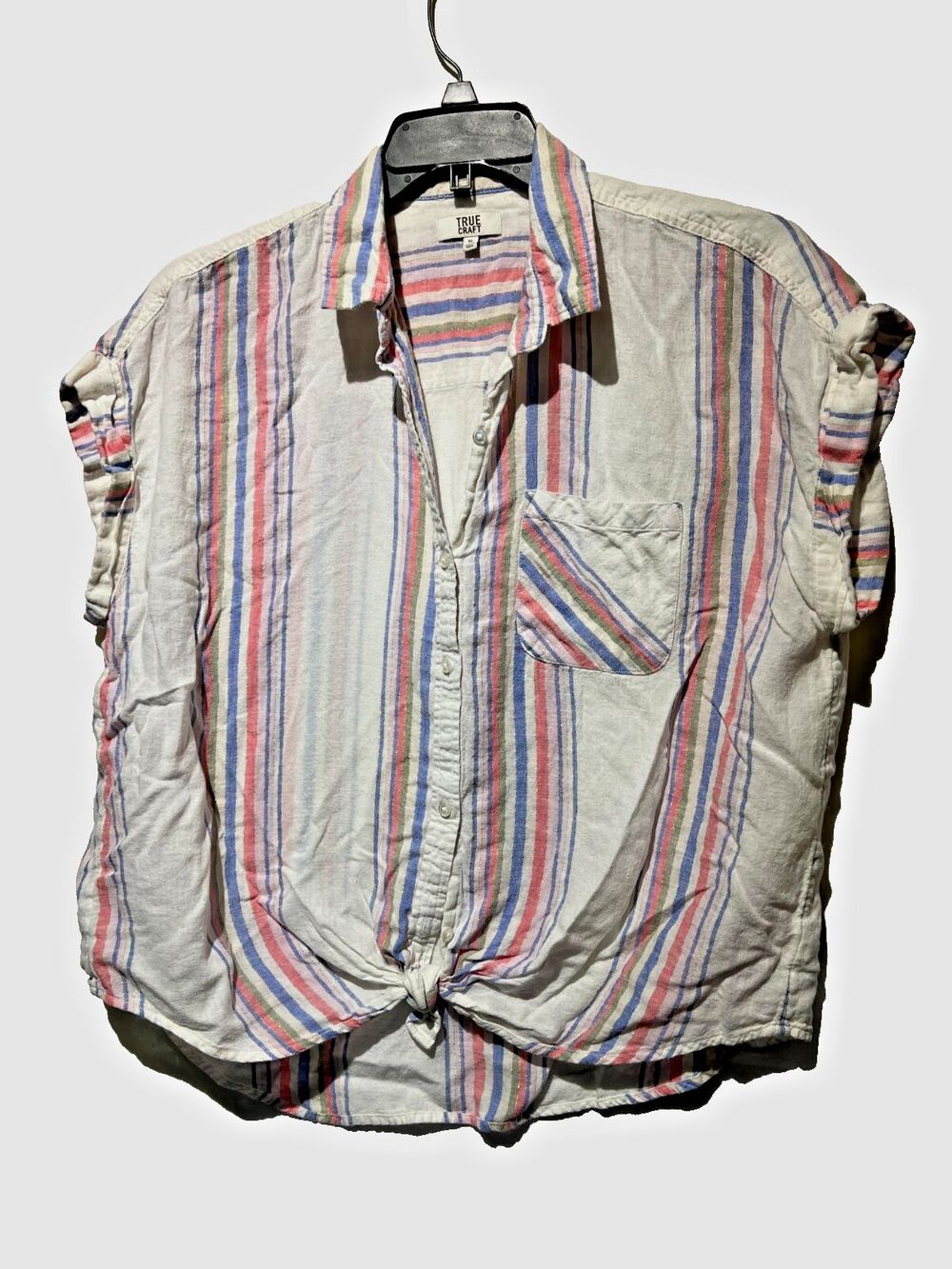 TRUE CRAFT Multi Striped Tie Front Crop Top Size MEDIUM - Picture 2 of 4
